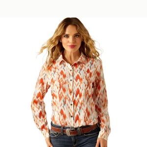Women's Orange Patterned Button-Up Top